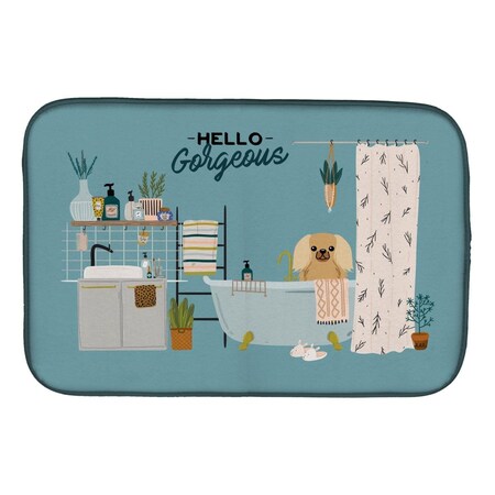 Carolines Treasures 14 x 21 in. Fawn Sable Pekingese in Bathtub Dish Drying Mat CK7526DDM